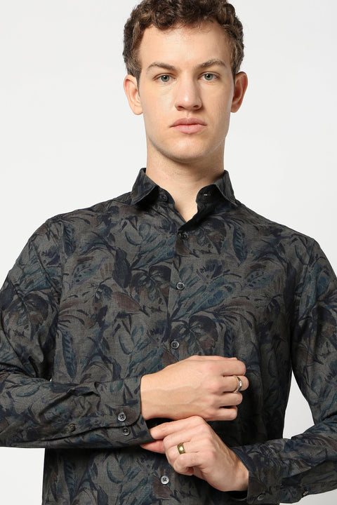 Black Printed Tailored Fit Shirt - Shirt - 241230237
