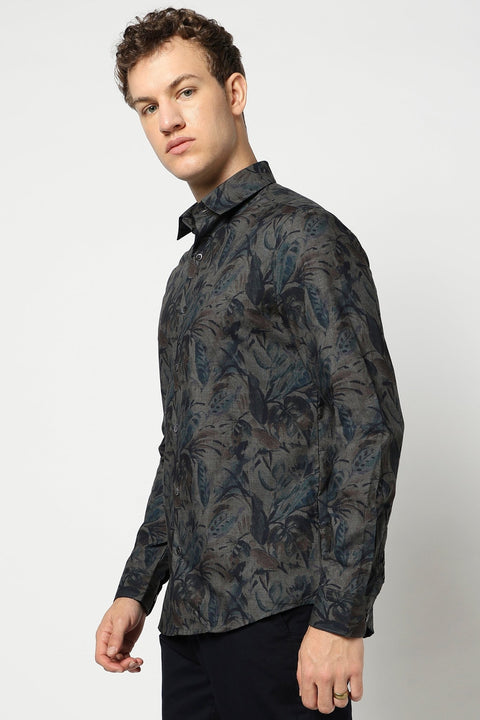 Black Printed Tailored Fit Shirt - Shirt - 241230237