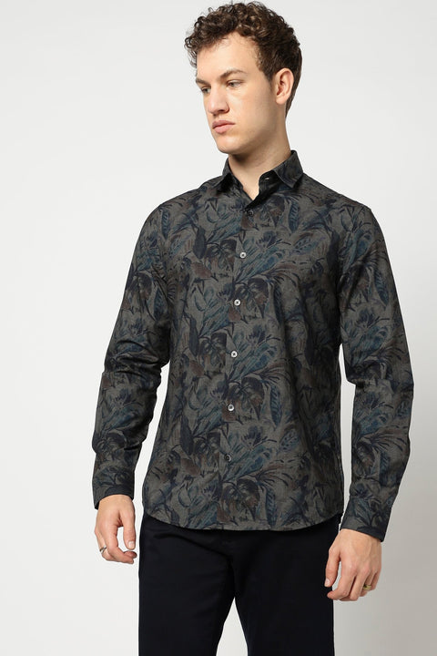 Black Printed Tailored Fit Shirt - Shirt - 241230237