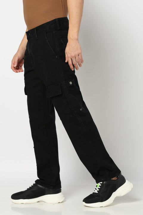 Black Relaxed Fit Cargo - Jeans -