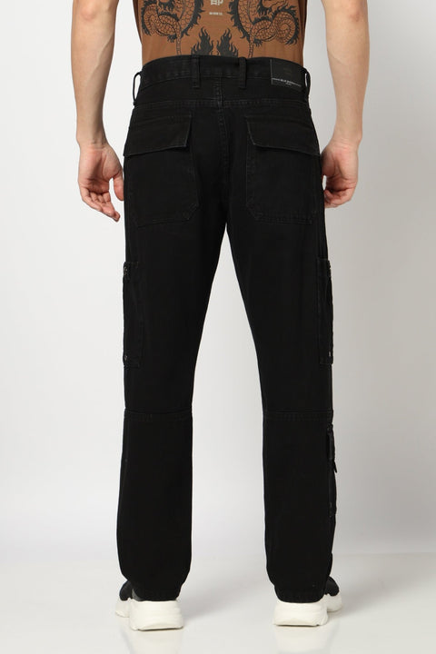 Black Relaxed Fit Cargo - Jeans -