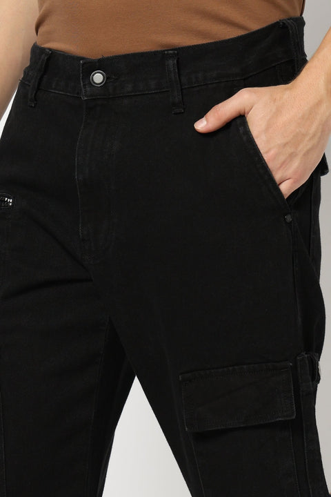 Black Relaxed Fit Cargo - Jeans -