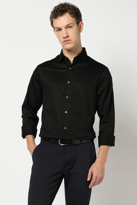 Black Solid Tailored Fit Shirt - Shirts - 250731627