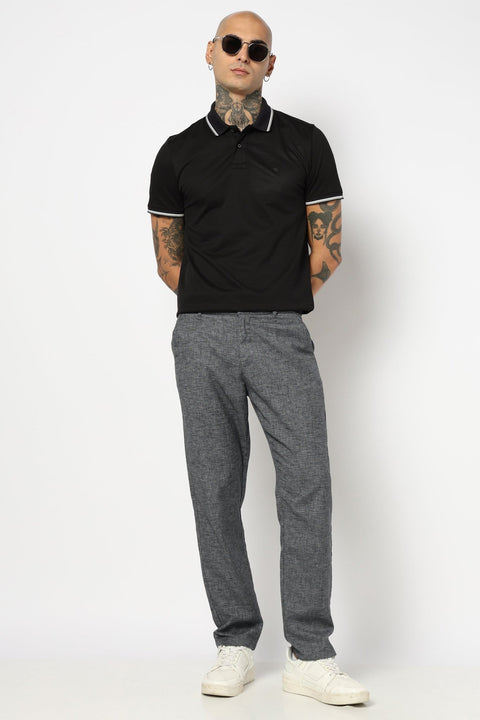 BLACK SOLID TIPPED COLLAR POLO - T Shirt - 2411301024