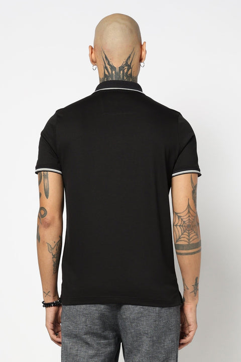 BLACK SOLID TIPPED COLLAR POLO - T Shirt - 2411301024