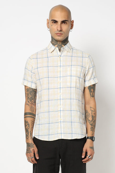 BLUE CHECKERED HALF SLEEVE SHIRT-Shirt - 250531273
