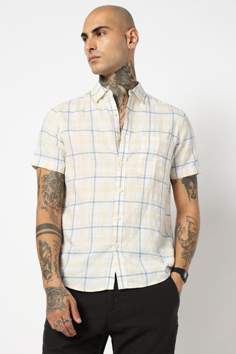 BLUE CHECKERED HALF SLEEVE SHIRT-Shirt - 250531273