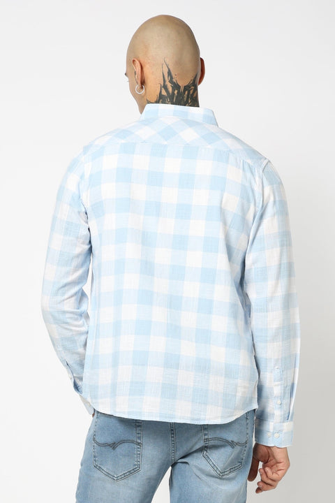 BLUE GINGHAM CHECKERED CASUAL SHIRT-Shirt - 250631562