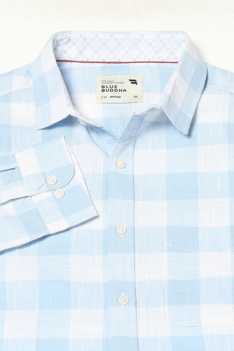 BLUE GINGHAM CHECKERED CASUAL SHIRT-Shirt - 250631562