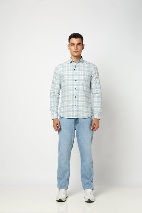 Blue Grid Tailored Fit Shirt - Shirts - 241129813