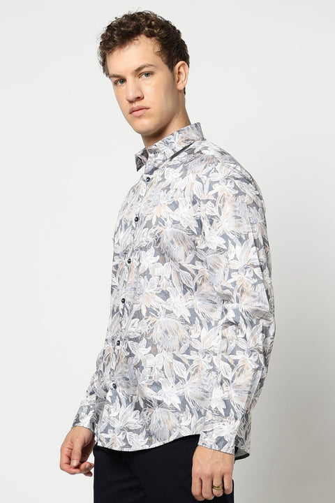 Blue Leaf Printed Shirt - Shirt - 241230082