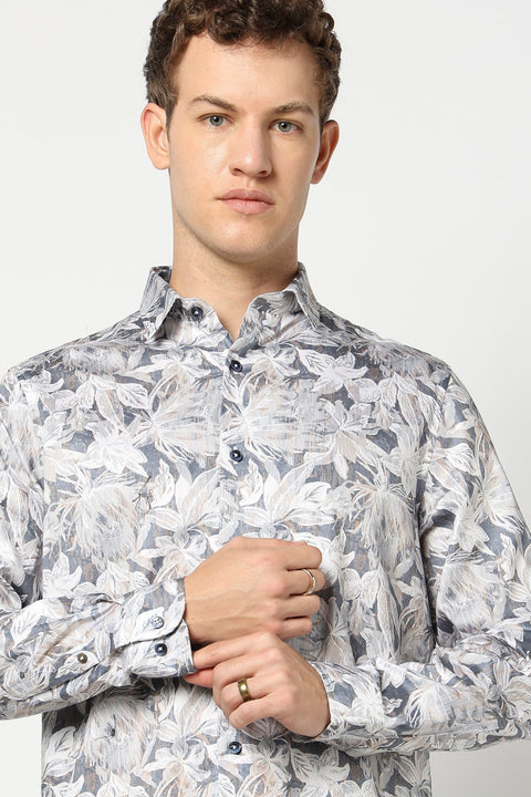 Blue Leaf Printed Shirt - Shirt - 241230082