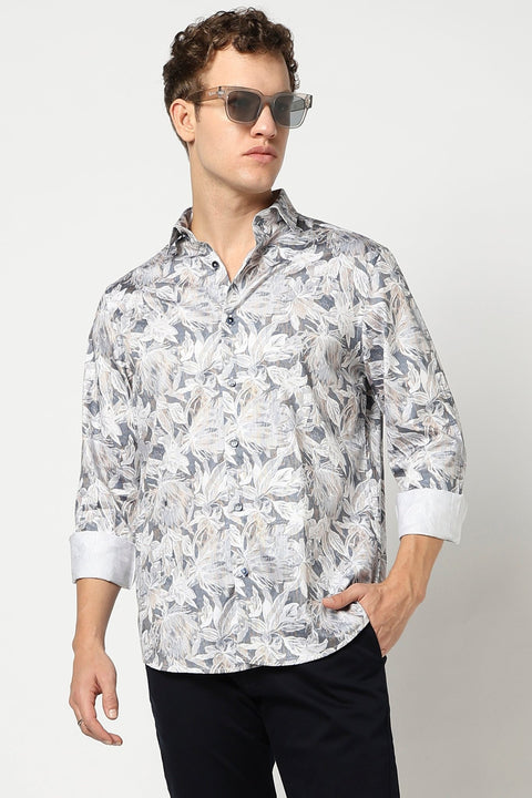 Blue Leaf Printed Shirt - Shirt - 241230082