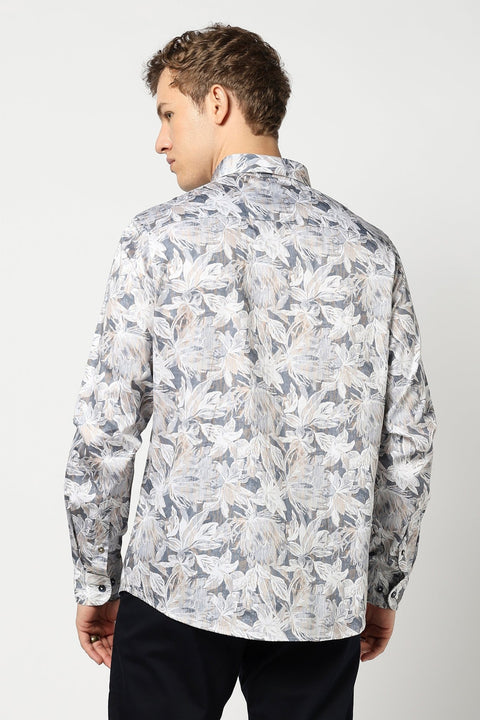 Blue Leaf Printed Shirt - Shirt - 241230082