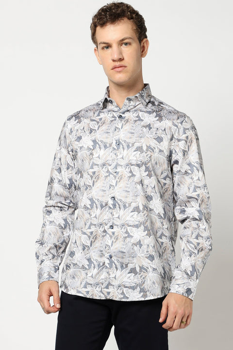 Blue Leaf Printed Shirt - Shirt - 241230082