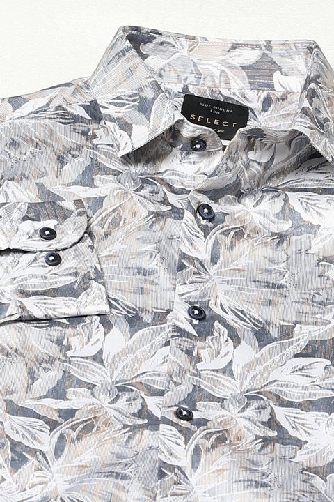 Blue Leaf Printed Shirt - Shirt - 241230082