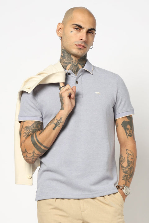 BLUE PLAIN HALF SLEEVE POLO - T Shirt - 2506301304
