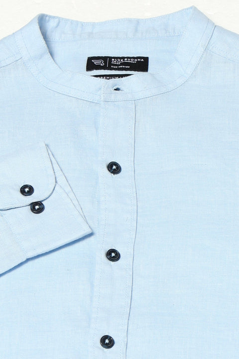 BLUE PLAIN MANDARIN COLLAR SHIRT-Shirts - 250531243
