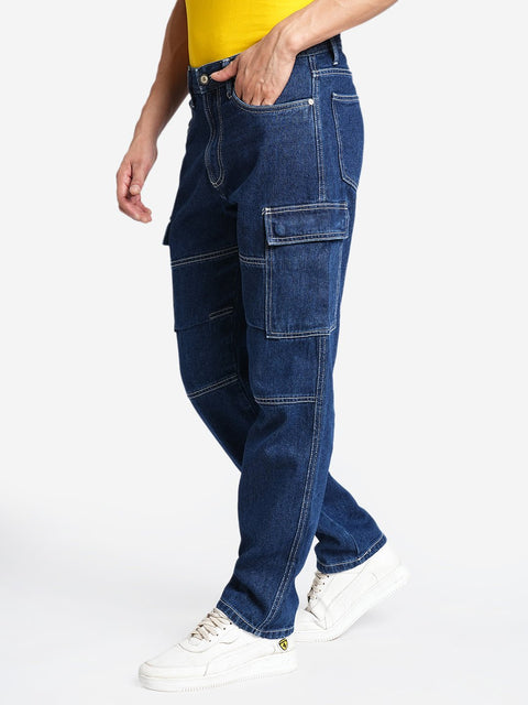 Blue Relax Fit Cargo Pants - Cargo - 240110041
