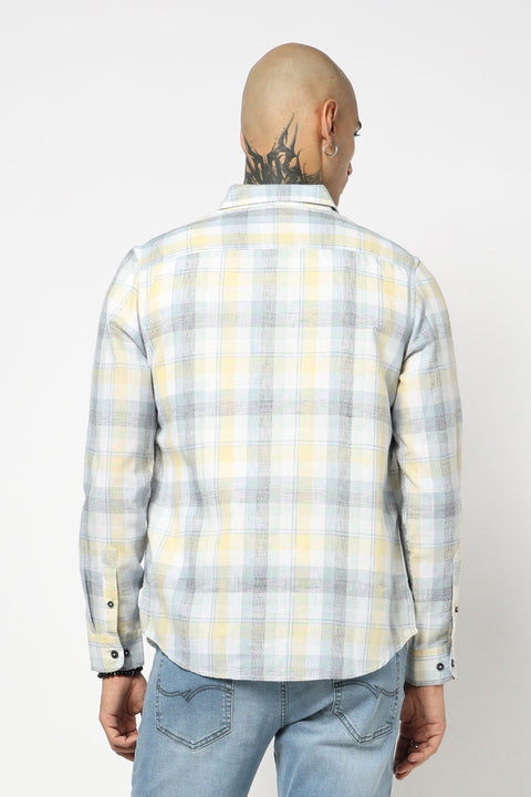 BLUE TARTAN CHECKERED LINEN BLEND SHIRT-Shirts - 250531183