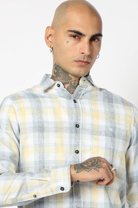 BLUE TARTAN CHECKERED LINEN BLEND SHIRT-Shirts - 250531183