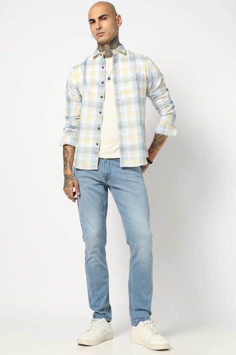 BLUE TARTAN CHECKERED LINEN BLEND SHIRT-Shirts - 250531183
