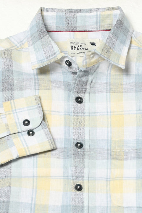 BLUE TARTAN CHECKERED LINEN BLEND SHIRT-Shirts - 250531183