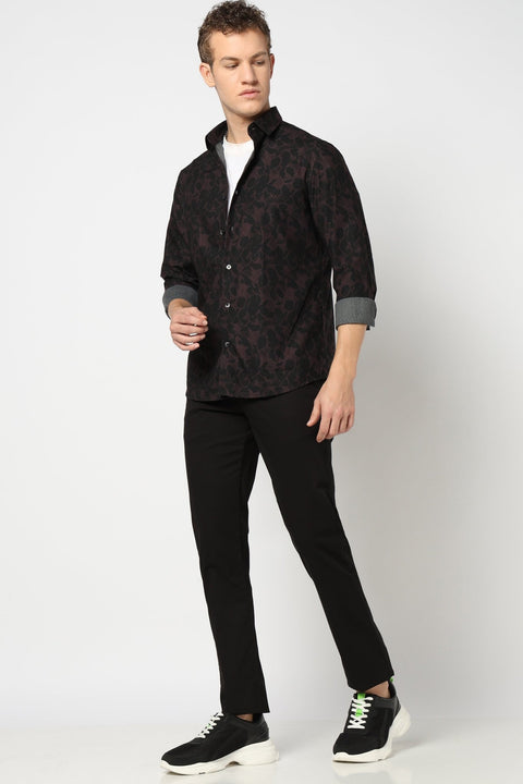 Brown Abstract Printed Satin Shirt - Shirts - 241230242