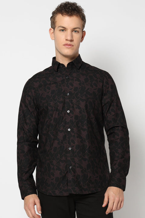 Brown Abstract Printed Satin Shirt - Shirts - 241230242
