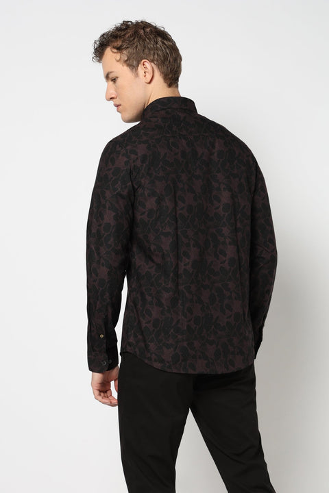 Brown Abstract Printed Satin Shirt - Shirts - 241230242