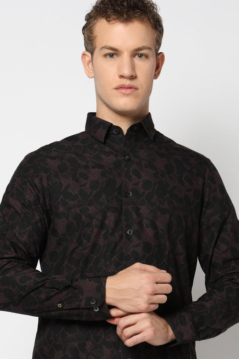 Brown Abstract Printed Satin Shirt - Shirts - 241230242