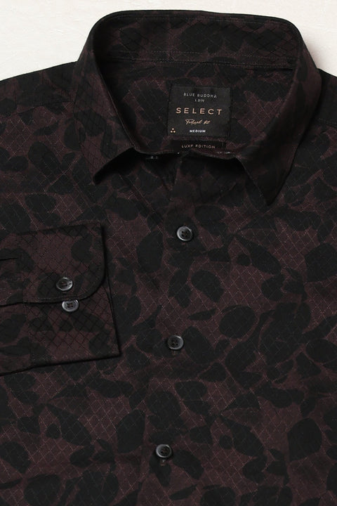 Brown Abstract Printed Satin Shirt - Shirts - 241230242