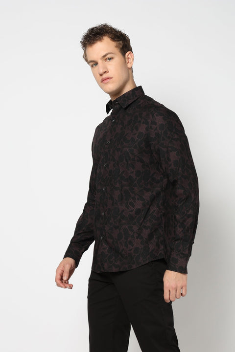 Brown Abstract Printed Satin Shirt - Shirts - 241230242