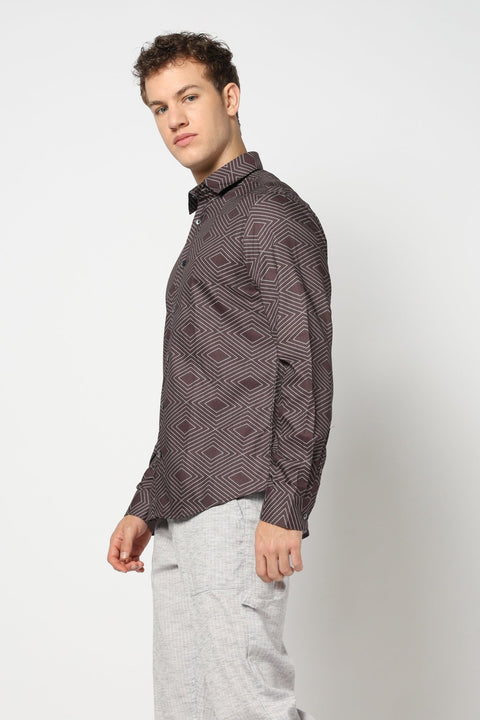 Brown Abstract Printed Shirt - Shirts - 241230227