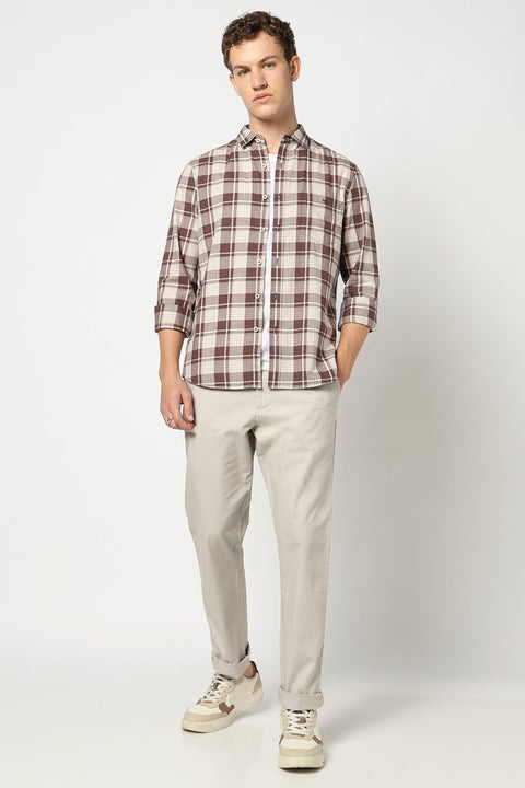 Brown and Beige Full Sleeve Checkered Shirt - Shirts - 250230518