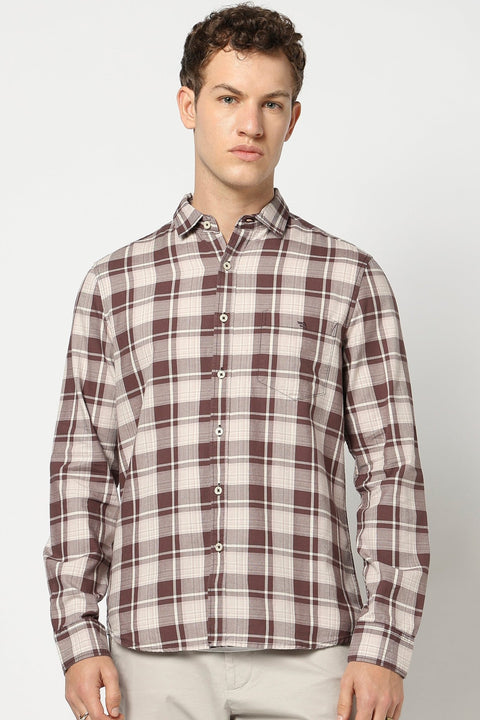 Brown and Beige Full Sleeve Checkered Shirt - Shirts - 250230518