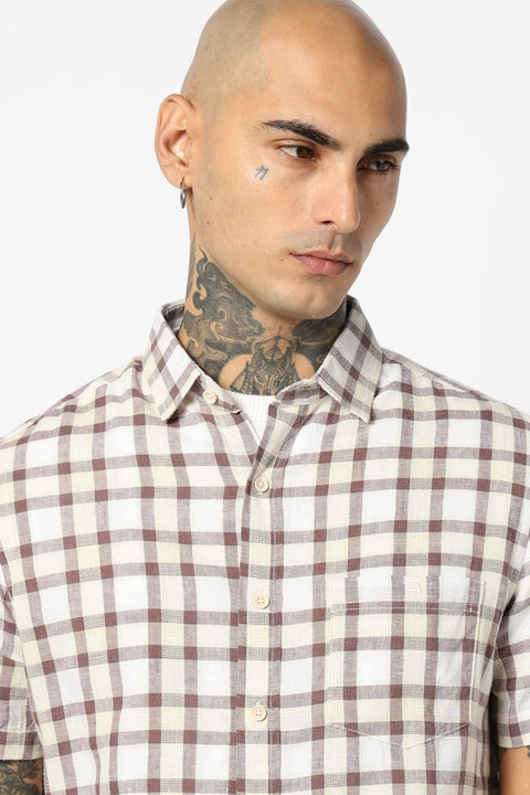 BROWN CHECKERED HALF SLEEVE SHIRT-Shirt - 250431123