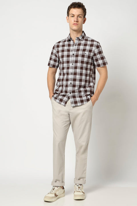 Brown Half Sleeve Checkered Shirt - Shirts - 250330913