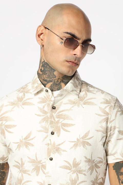BROWN LEAF PRINTED HALF SLEEVE SHIRT-Shirt - 250531393