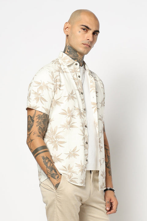BROWN LEAF PRINTED HALF SLEEVE SHIRT-Shirt - 250531393