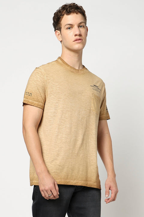 Brown Round Neck T Shirt - T Shirts - 230830752