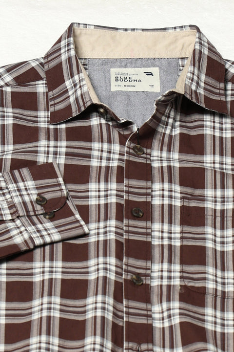BROWN TARTAN CHECKERED COTTON FULL SLEEVE SHIRT-Shirt - 250731971