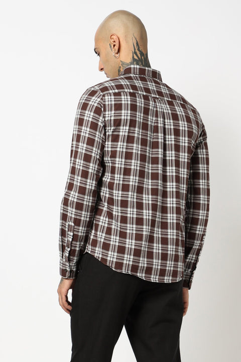 BROWN TARTAN CHECKERED COTTON FULL SLEEVE SHIRT-Shirt - 250731971
