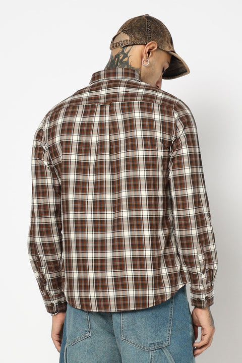 BROWN TARTAN CHECKERED COTTON SHIRT-Shirt - 250832106