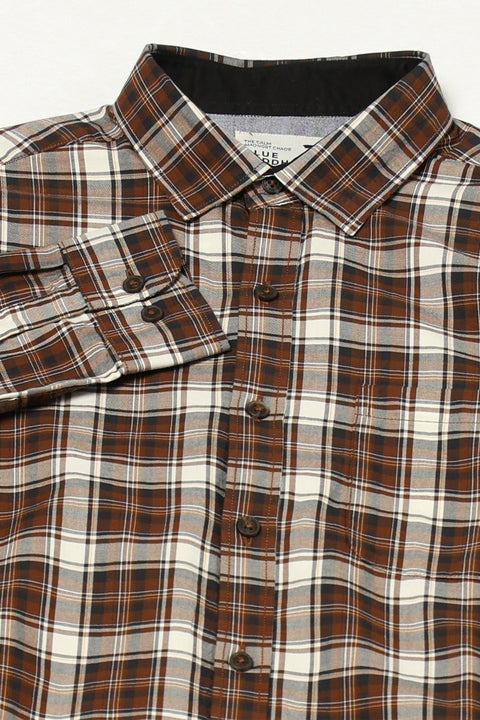 BROWN TARTAN CHECKERED COTTON SHIRT-Shirt - 250832106
