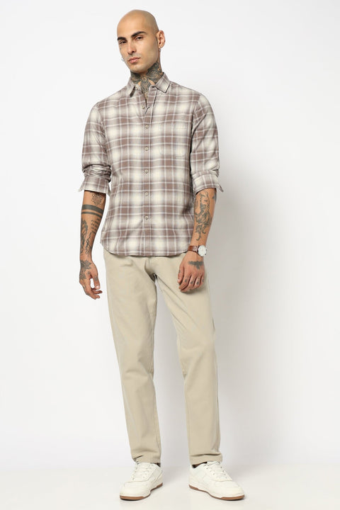 BROWN TARTAN CHECKERED FULL SLEEVE SHIRT-Shirt - 250731727