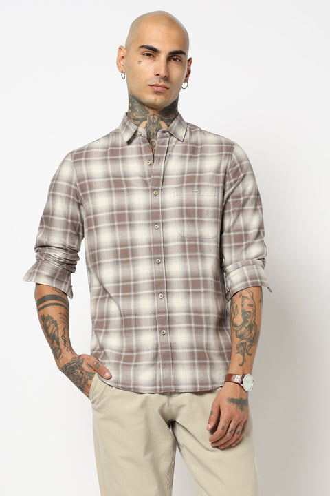 BROWN TARTAN CHECKERED FULL SLEEVE SHIRT-Shirt - 250731727