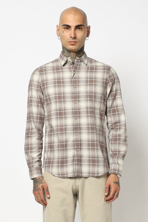 BROWN TARTAN CHECKERED FULL SLEEVE SHIRT-Shirt - 250731727