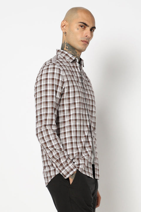 BROWN TARTAN CHECKERED SHIRT-Shirts - 250731757