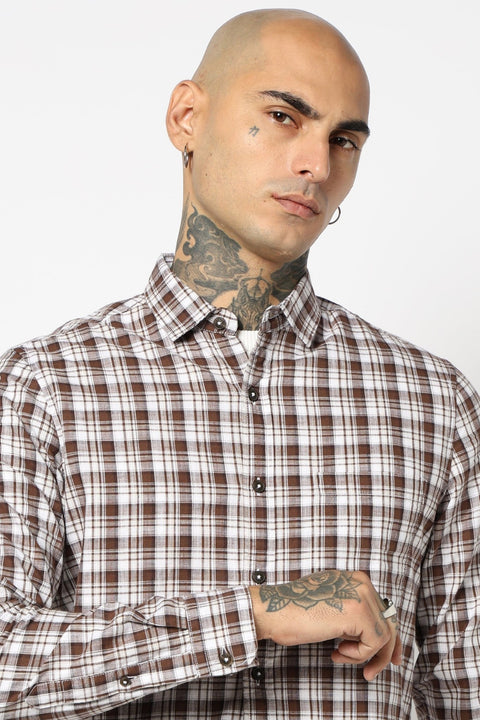 BROWN TARTAN CHECKERED SHIRT-Shirts - 250731757